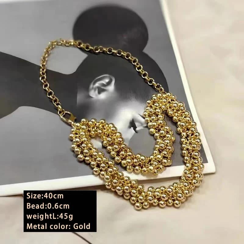 Collier exagéré de perles métalliques de l'industrie lourde européenne et américaine pour femmes, bi