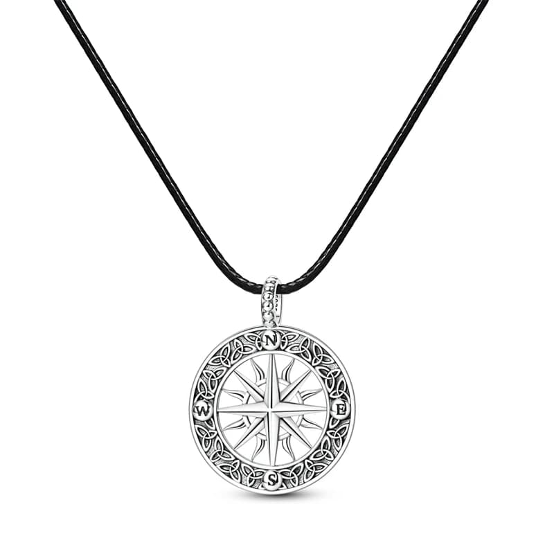 Collier pendentif boussole en argent sterling 925, cordon en cuir, collier vintage, bijoux d'aventur