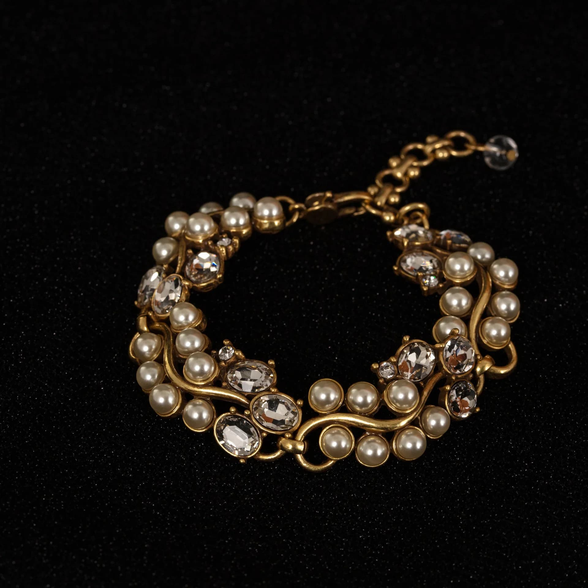 Bracelet de luxe exquis en perles de vigne, style baroque, sensation vintage, bijou de main pour fem