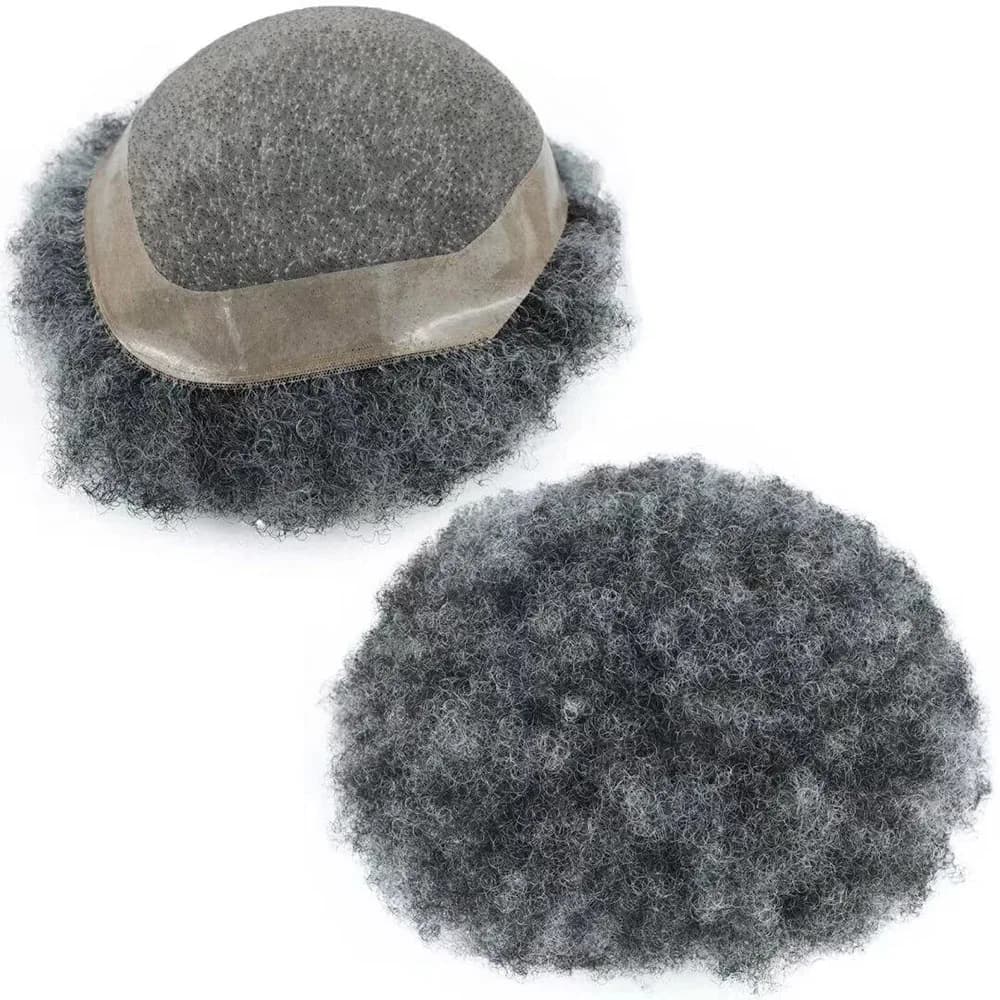 Afro bouclés hommes cheveux prothèse cheveux humains toupet pour hommes crépus bouclés Mono PU afric