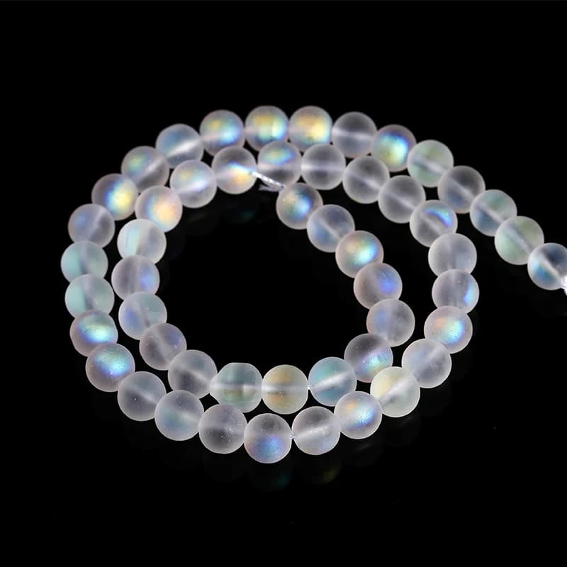 Perles rondes en verre de cristal aurore mat, 6, 8, 10mm, Aura givrée, pierre de lune brillante AB p