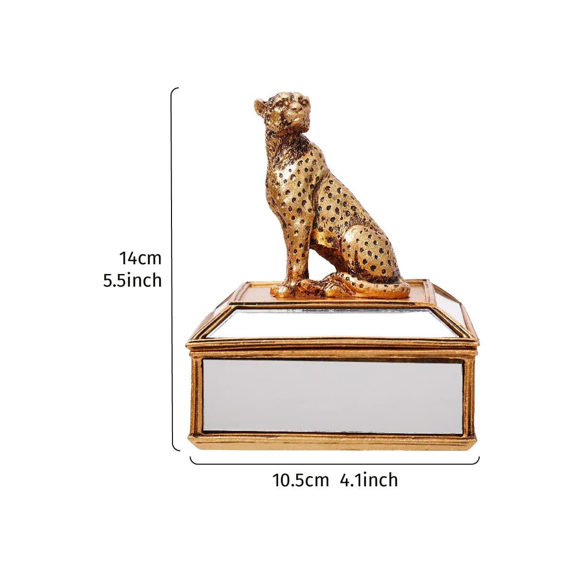 Boîte de rangement pour bijoux en forme de léopard doré effet miroir, organiseur de maison