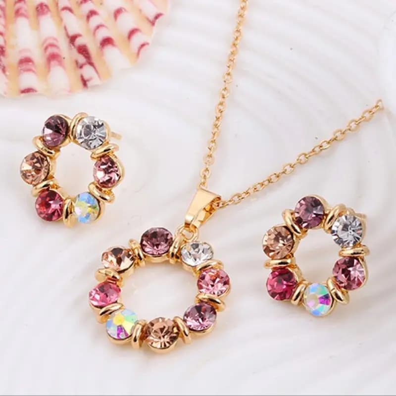 Ensemble collier et boucles d'oreilles en or pour dames, bijoux en forme de cercle de diamant, style