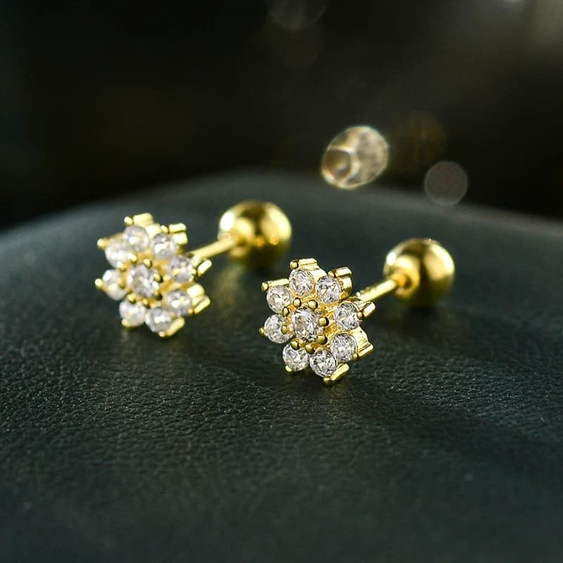 Boucles d'oreilles en argent regardé 925 véritable pour femme, bijoux fins, fleur délicate, clous d'