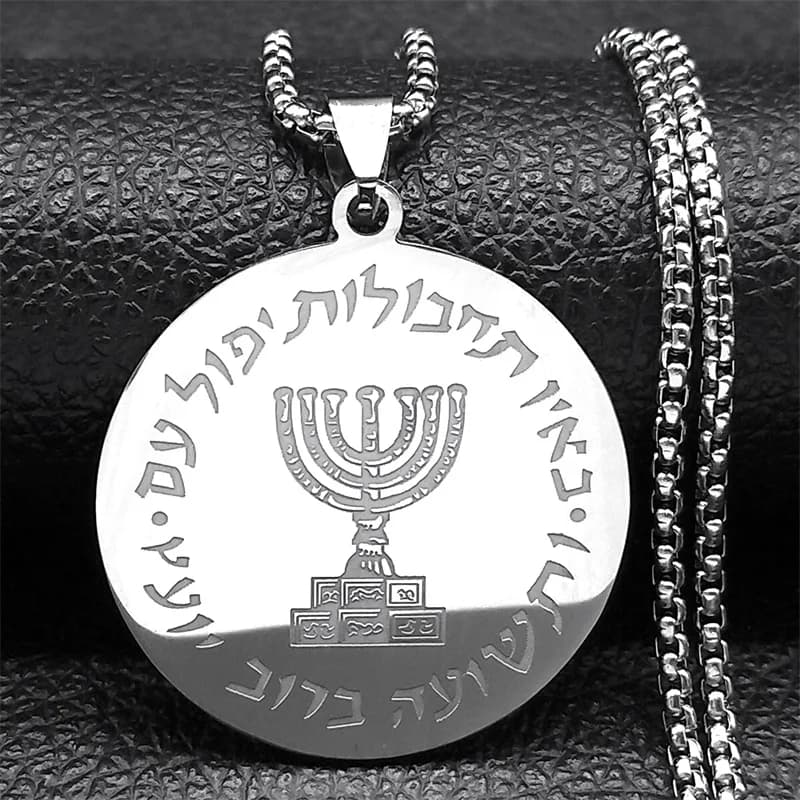 Menorah HanuPatrick ah hébreu ci-après les collier de Jérusalem pour femmes hommes en acier inoxydab