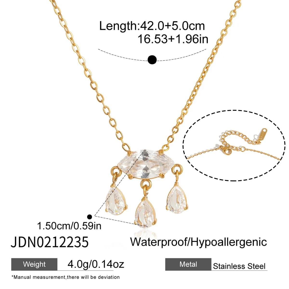 Collier pendentif en zircon Ars Dainty pour femmes, plaqué or 18 carats, chaîne en acier inoxydable,