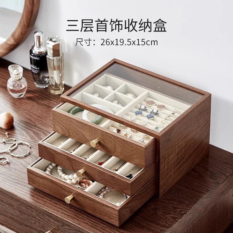 Boîte à bijoux en bois de grande capacité, armoire de rangement, haut de gamme chinois, or, nouveau,