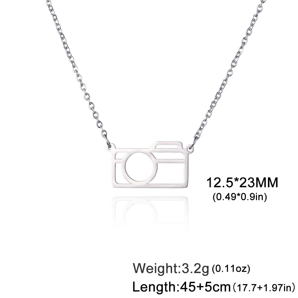 Collier pendentif appareil photo Skyrim pour femme, chaîne ras-du-cou en acier inoxydable, bijou ten