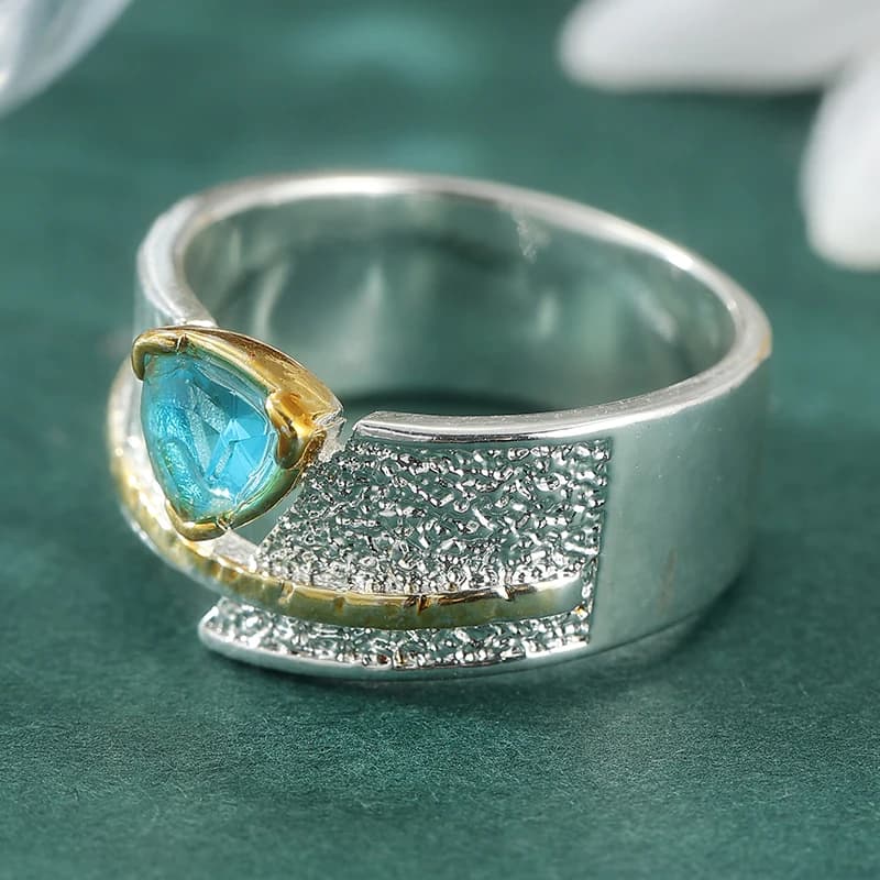 Bagues élégantes en argent plaqué avec zircone synthétique bleue incrustée pour femmes et hommes, mo