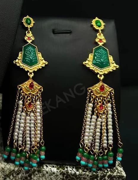Nouveau Collier et boucles d'oreilles totem à thème ethnique de perles à franges de Style chinois