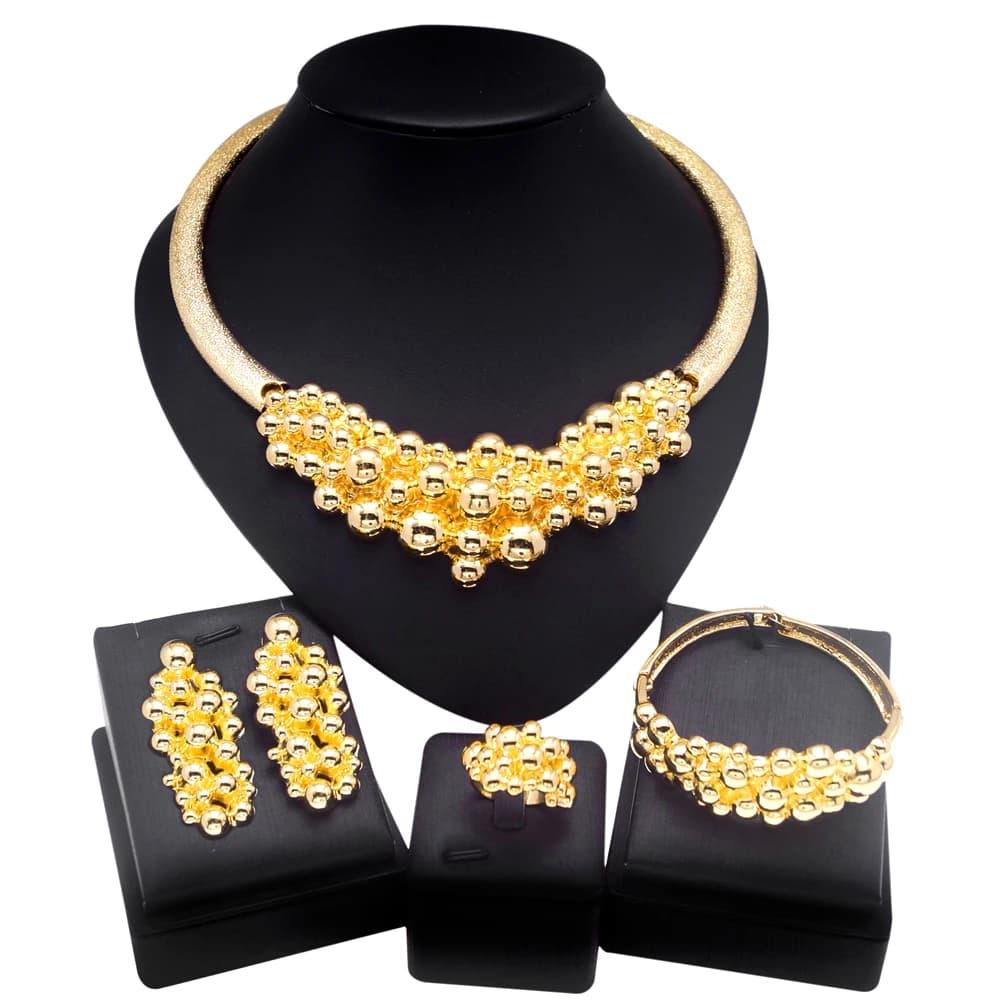 Bijoux plaqués or pour femmes, collier Original à gros bourgeons, ensemble de bijoux, boucles d'orei
