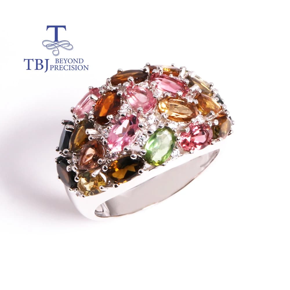 Grand anneau en tourmaline multicolore naturelle, design magnifique, léger, bijoux fins de luxe, cad