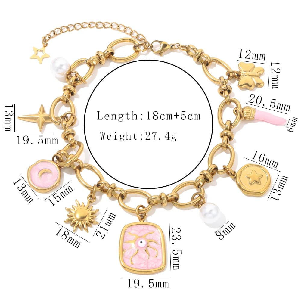 Bracelet à breloques œil porte-bonheur rose style Y2K AURORA pour femme, en acier inoxydable
