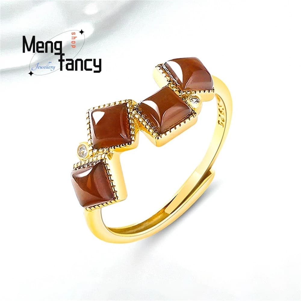 Bague géométrique en jade Hetian naturel, argent S925 incrusté, bijoux de luxe légers pour femmes, c