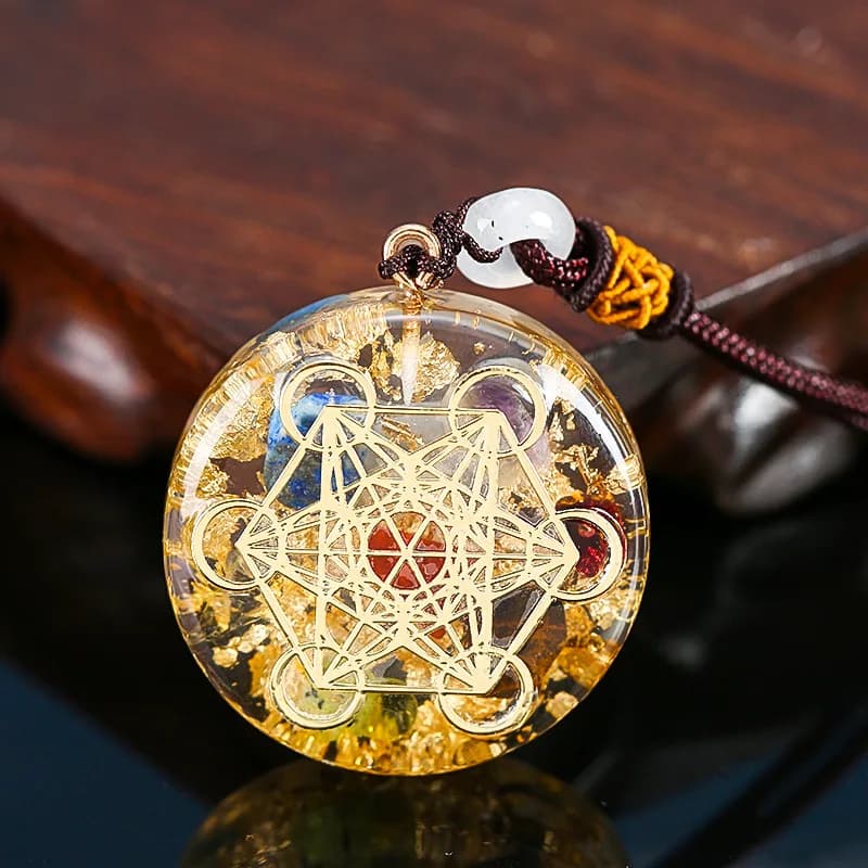Orgonite pendentif collier Metatron Cube résine pendentif cosmique guérison cristal géométrie sacrée
