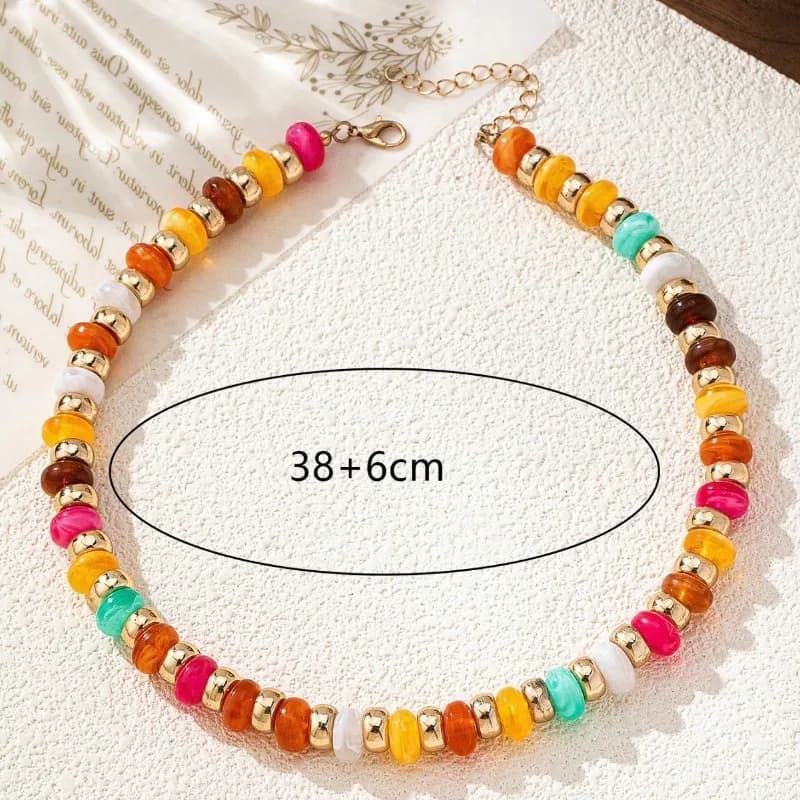 Collier tendance de style européen et américain pour le quotidien, fait main, perles rondes colorées