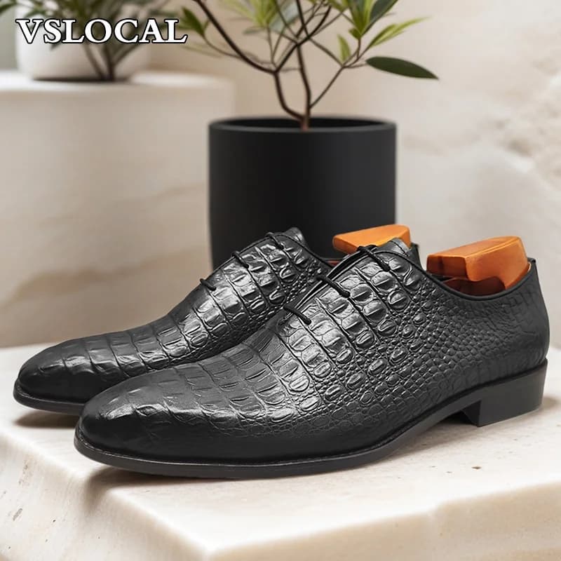 Hommes de luxe Oxford chaussures vert noir Croco imprimer décontracté hommes chaussures habillées à
