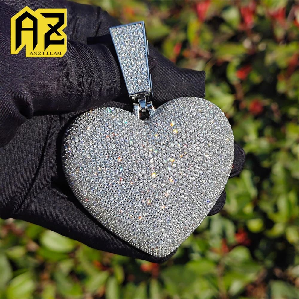 Anztilam grand coeur glacé pendentif collier avec longue chaîne de corde à maillons colliers pour fe
