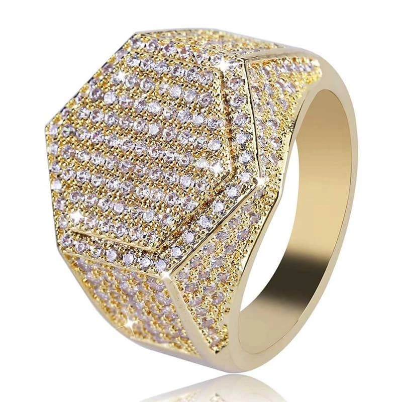 ChimHip Hop-Bague Rock de Luxe pour Homme, Or/Argent, Documents, Full Bling, Glacé, Cubique, Micro P