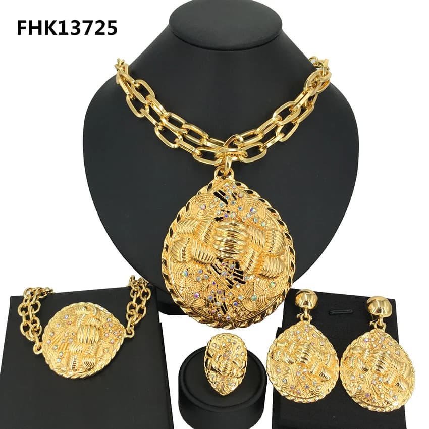 Bijoux brésiliens plaqués or italien, dubaï, pour femmes, fête de mariage, Banquet, grand pendentif,