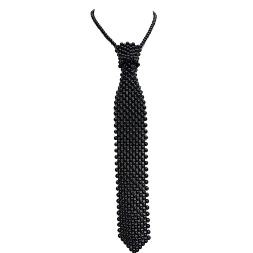 Cravate élégante pour femme, collier perlé tissé, accessoire de mode rétro pour le cou