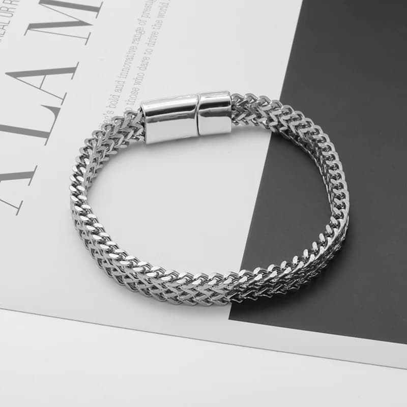 Bracelet de luxe en acier inoxydable pour hommes, couleur argent, chaîne Franco, à la mode, avec fer