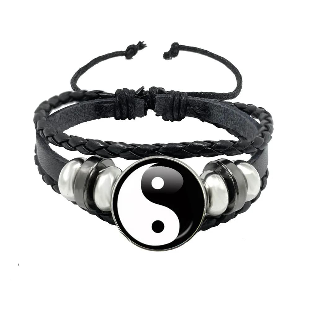 Yin Composer-Bracelet à Breloques Noir et Blanc pour Homme et Femme, Pendentif Cabochon en Verre, Ch