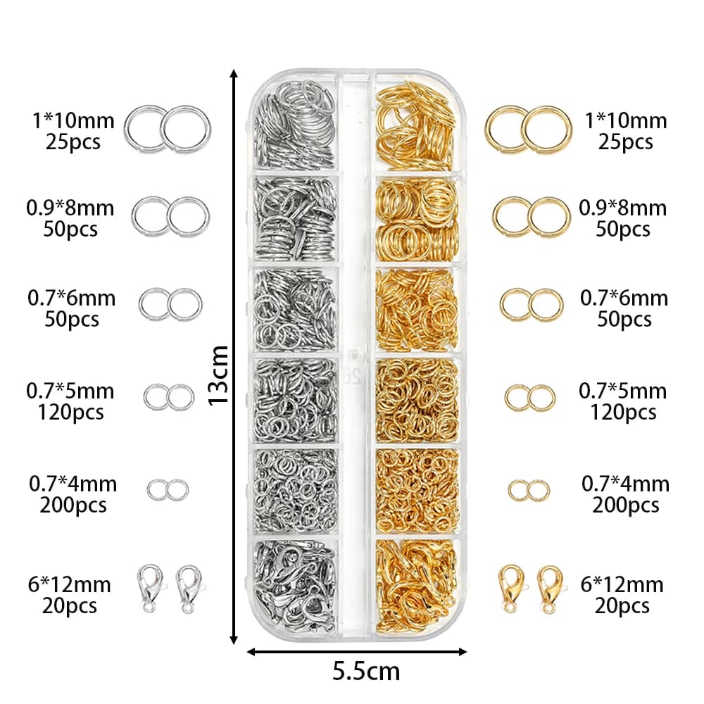 930 pièces/boîte Kits de résultats de bijoux anneaux de saut ouverts fermoirs à homard crochets pinc