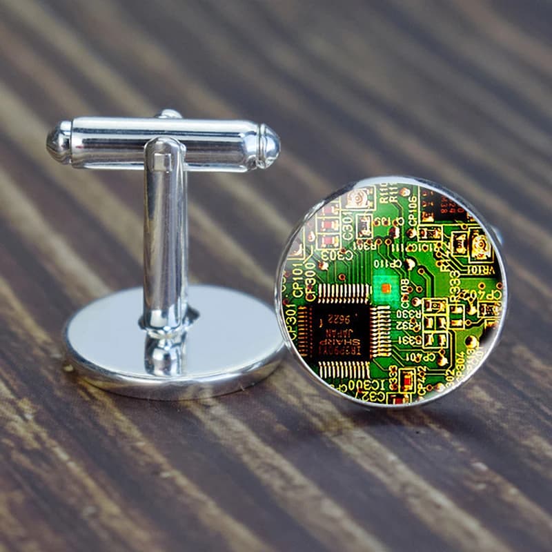 Boutons de manchette Geek en métal pour hommes, 1 paire, boutons de manchette, carte de Circuit impr