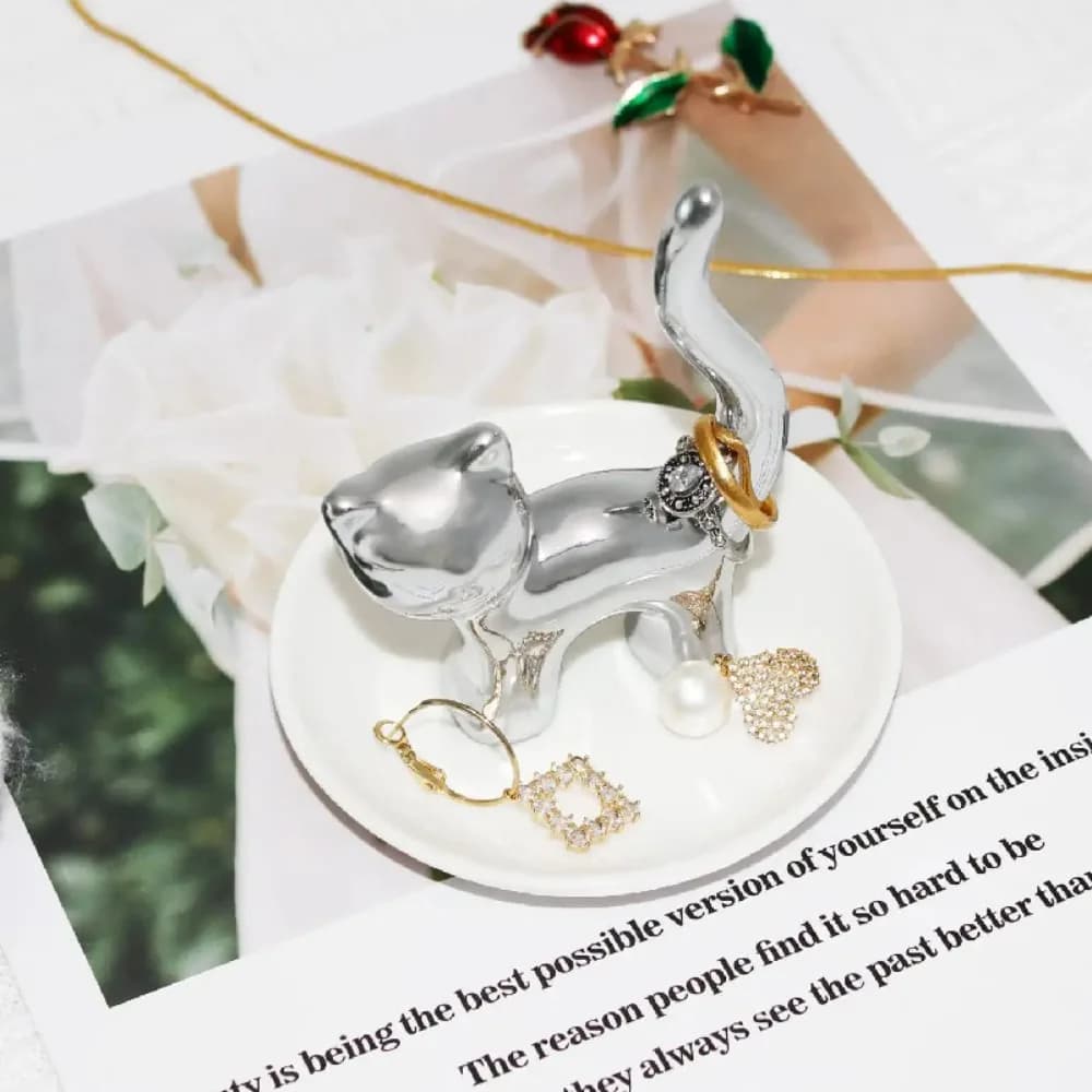 Nouveau porte-anneau de chat en céramique or argent présentoir de bijoux support de bijoux plateau d