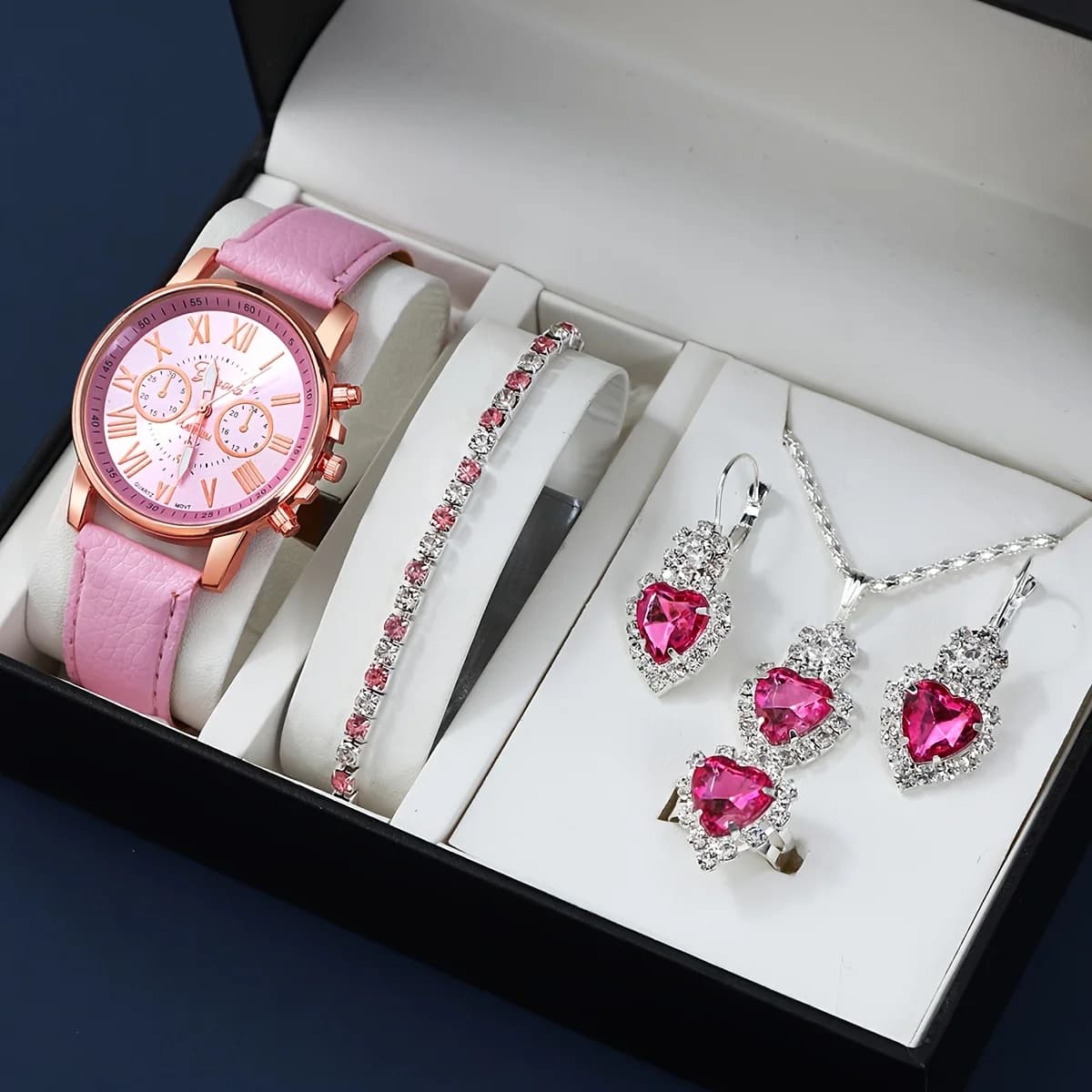 Montre à quartz et ensemble de bijoux à la mode, affichage numérique analogique circulaire résistant