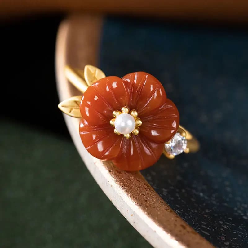 Anneaux de fleur de Jade naturel rouge, pierre de luxe réglable, accessoires de mode, Talismans, bij
