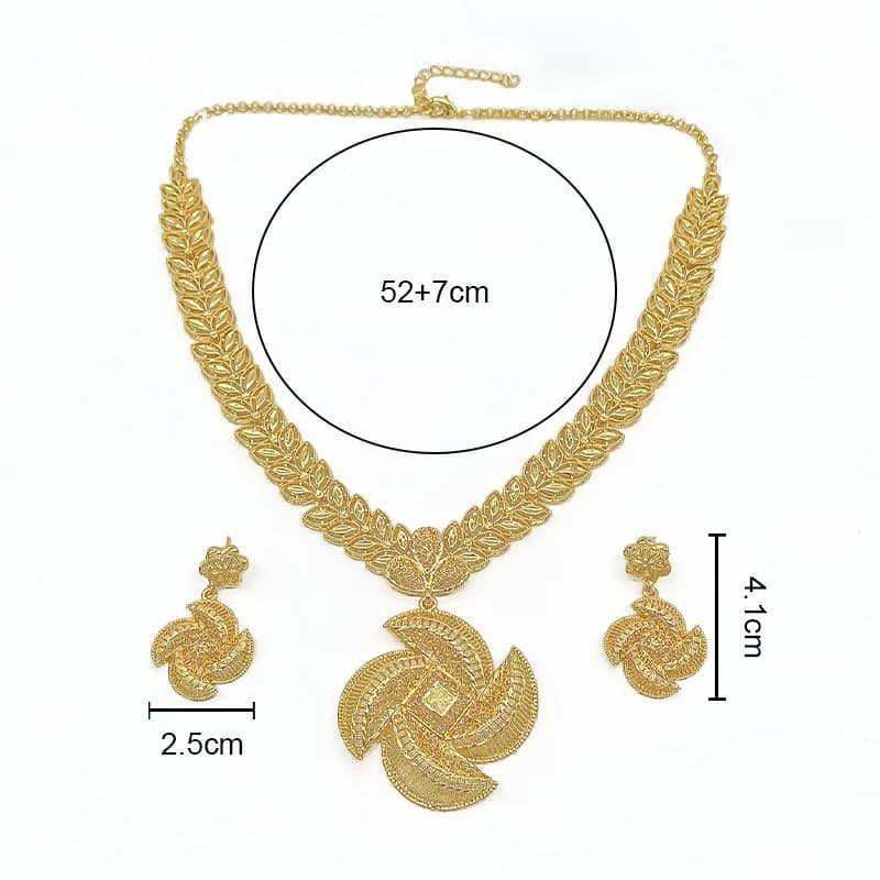 Ensemble de bijoux plaqué or 18 carats de Dubaï au design original et unique pour femmes, collier et