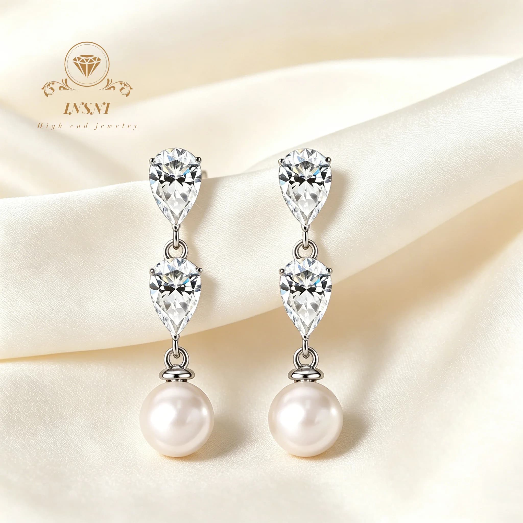 Boucles d'oreilles goutte d'eau en mozzarella, diamant et perle autrichienne, bijoux de luxe légers