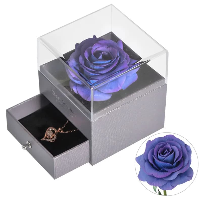 Boîte à bijoux pour collier avec roses rouges longue durée, roses éternelles conservées en soie, fle