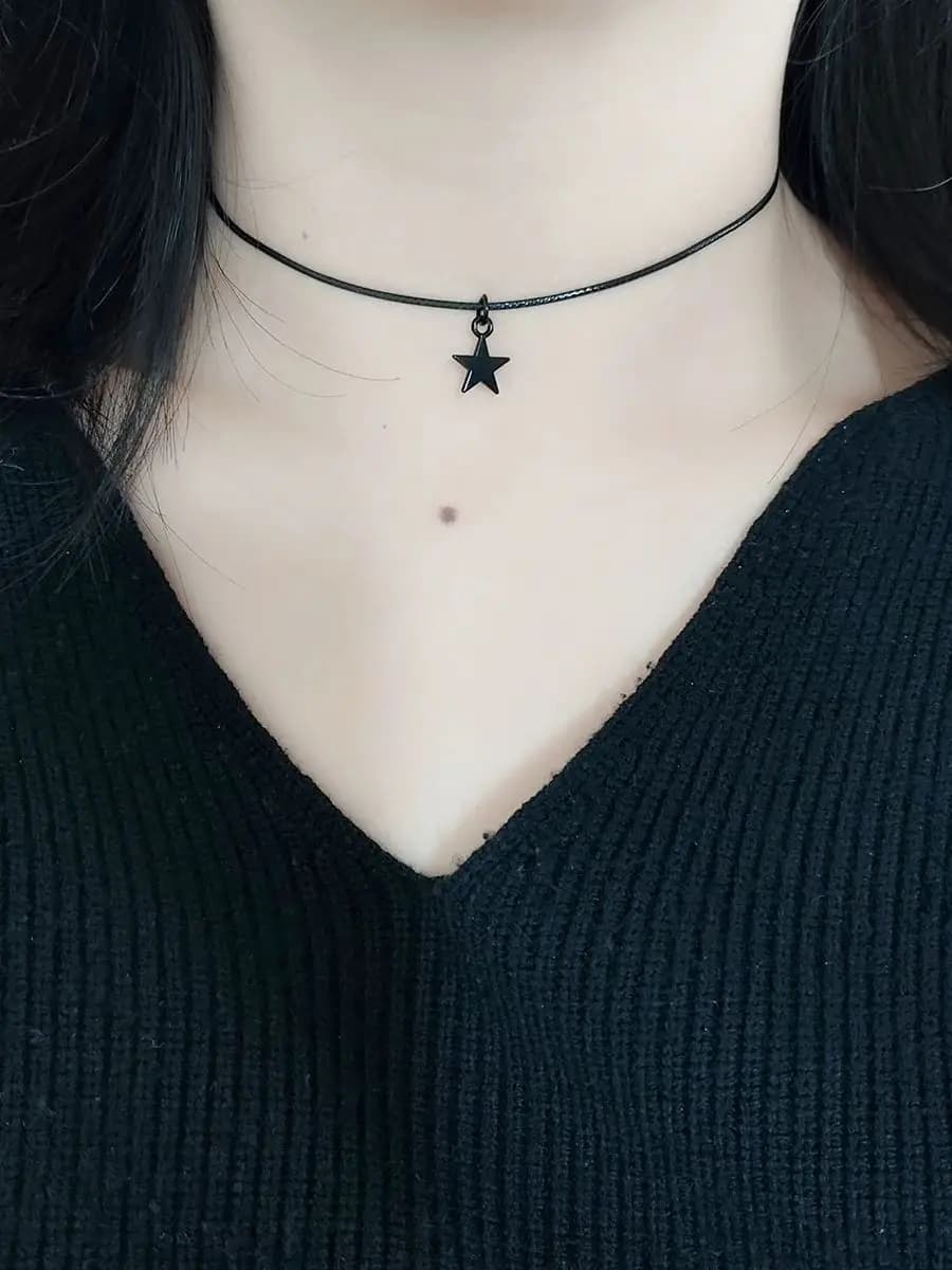 Collier ras du cou avec pendentif étoile à cinq branches noire, élégant et simple, doux et mignon, a