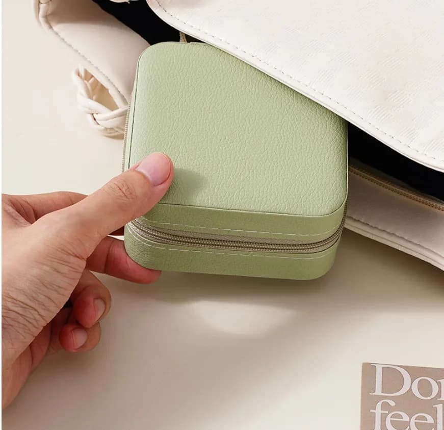 Boîte à Bijoux Portable en Cuir avec Fermeture Éclair, Étui de Voyage, Cadeaux pour Femme, Boucles d