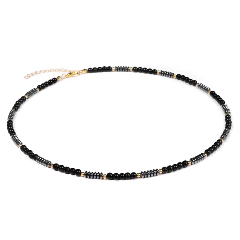 Colliers de perles en hématite pour femmes et hommes, collier en pierre naturelle, fermoir à homard