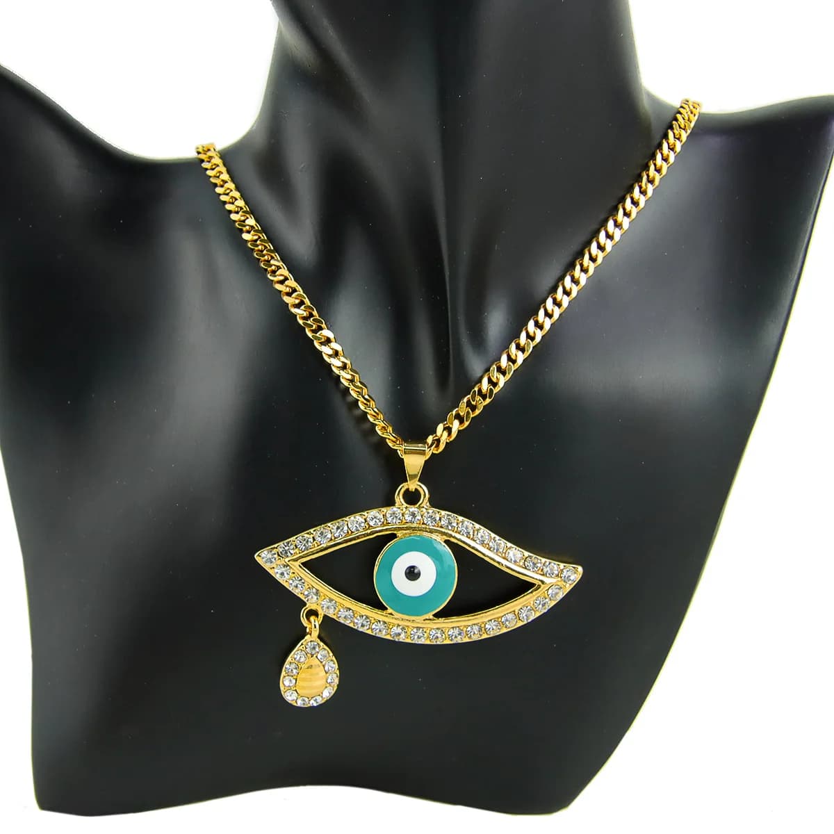 Punk Vintage mauvais yeux couleur or collier pendentifs plaqué or 18 carats Zircon Hip Hop mode pend