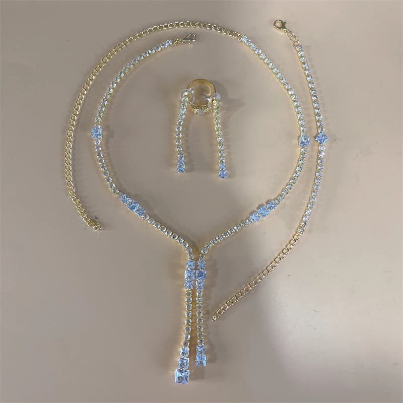 Collier à long pompon en cristal pour femme, bracelet, bague, boucles d'oreilles, breloques, bijoux