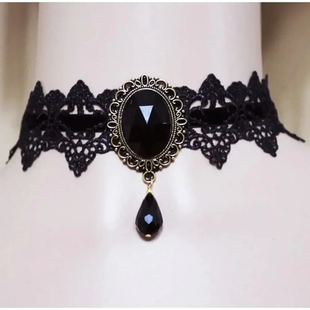 Gothique Sautoirs Cristal Noir Dentelle Cou Collier Choker Vintage Victorien Femmes Chocker Steampun