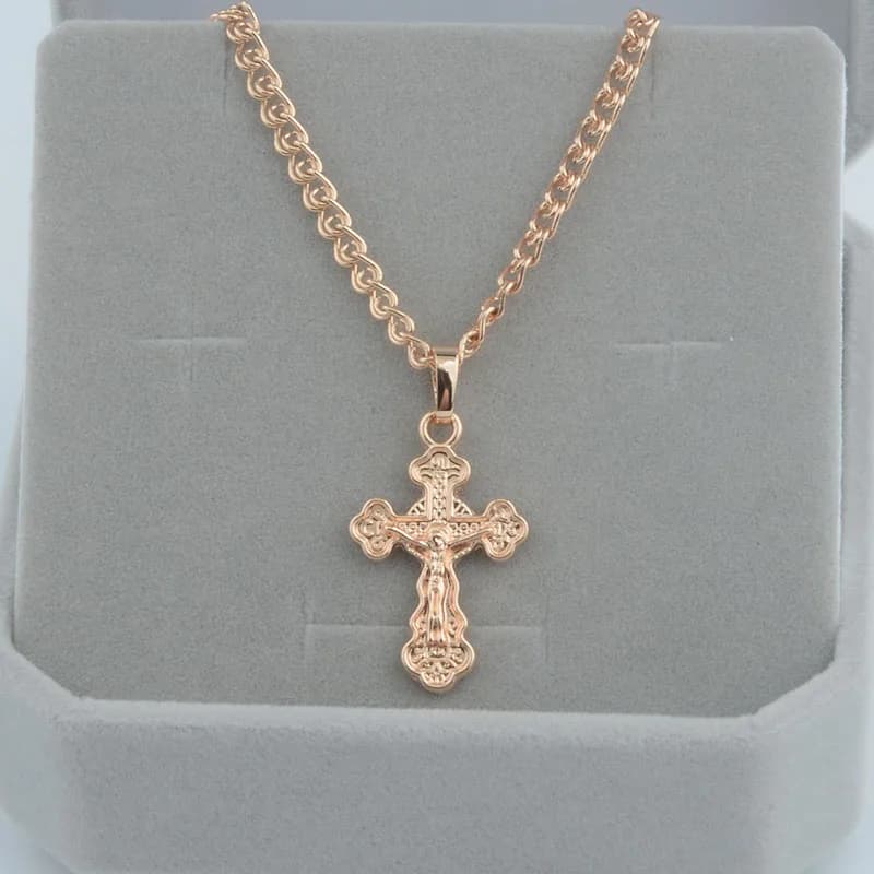 Collier avec pendentif croix Chic pour femmes, hommes et filles, couleur or Rose 585, bijoux