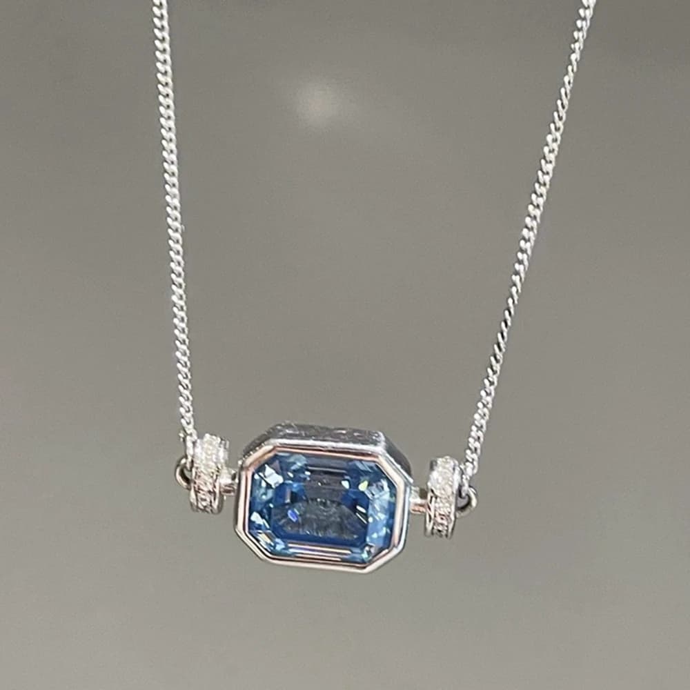 Wong Rain – collier avec pendentif en argent Sterling 925 massif scintillant, taille émeraude, aigue