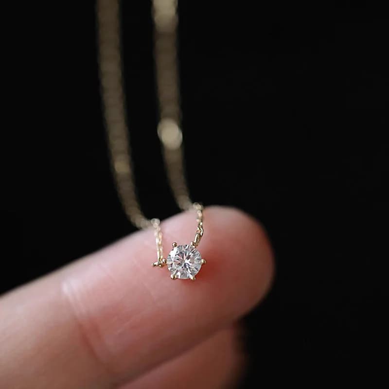 Collier SENLISSi en argent sterling 925 plaqué or 18 carats avec un seul zircon étincelant, chaîne d