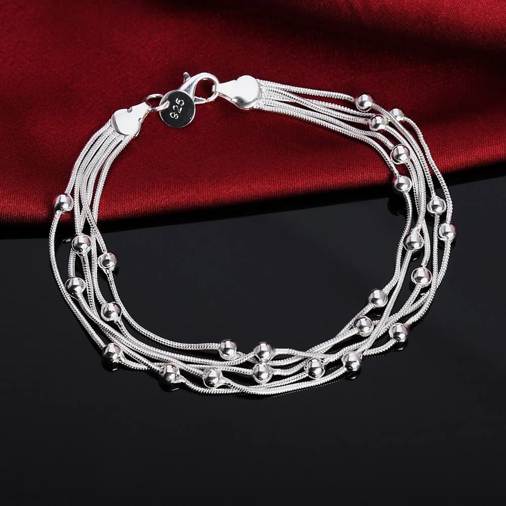 Bracelet élégant en argent 925 avec breloques et perles, idéal pour femme, mariage, bijoux fantaisie