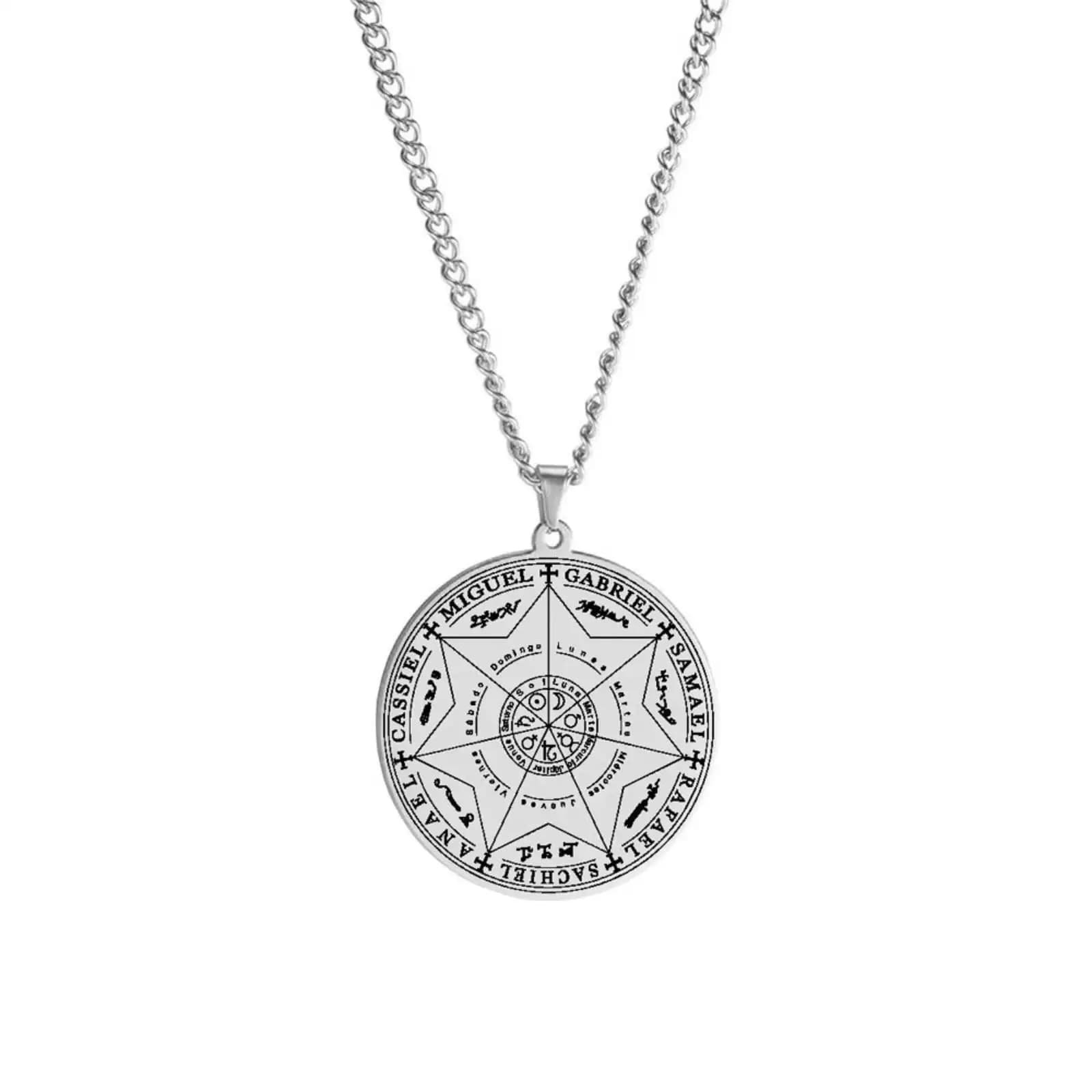 Collier pendentif sept sceaux archange pour femmes et hommes, amulette, accessoires de bijoux en aci