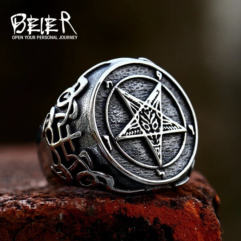 BEIER 2022 nouvelle mode Vintage pentagramme cinq points étoile anneau en acier inoxydable pour homm