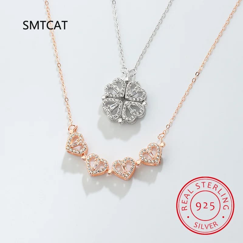 Collier trèfle en argent sterling 925, pendentif en forme de cœur à quatre feuilles pour femmes, bij