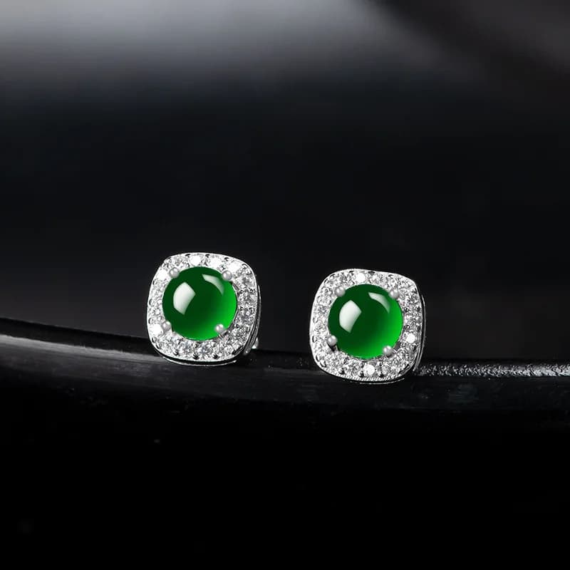 Boucles d'oreilles en jadéite de glace verte pour femmes, bijoux en argent S925, incrusté de produit