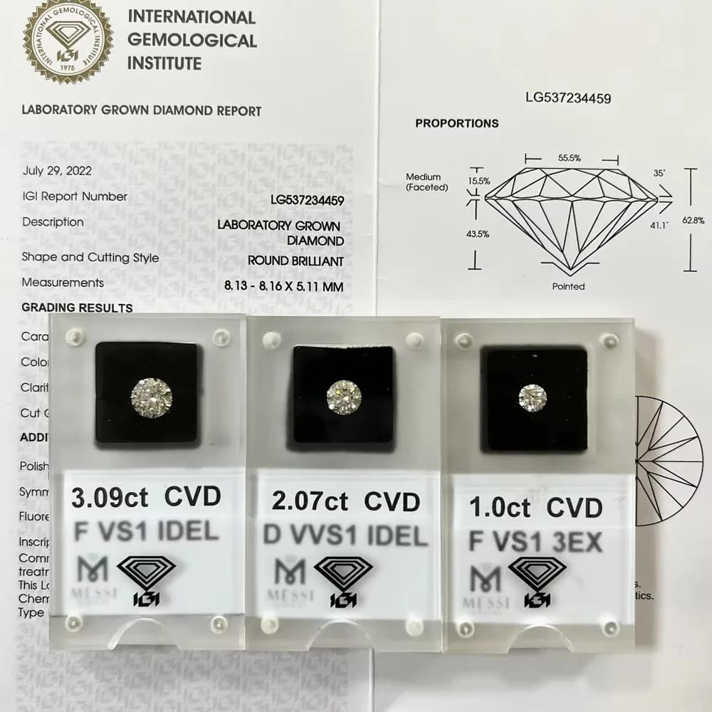 Bijoux Mishang, certificat IGI, diamant rond brillant cultivé en laboratoire, 3ct, 3.5ct, 4ct, 4.5ct